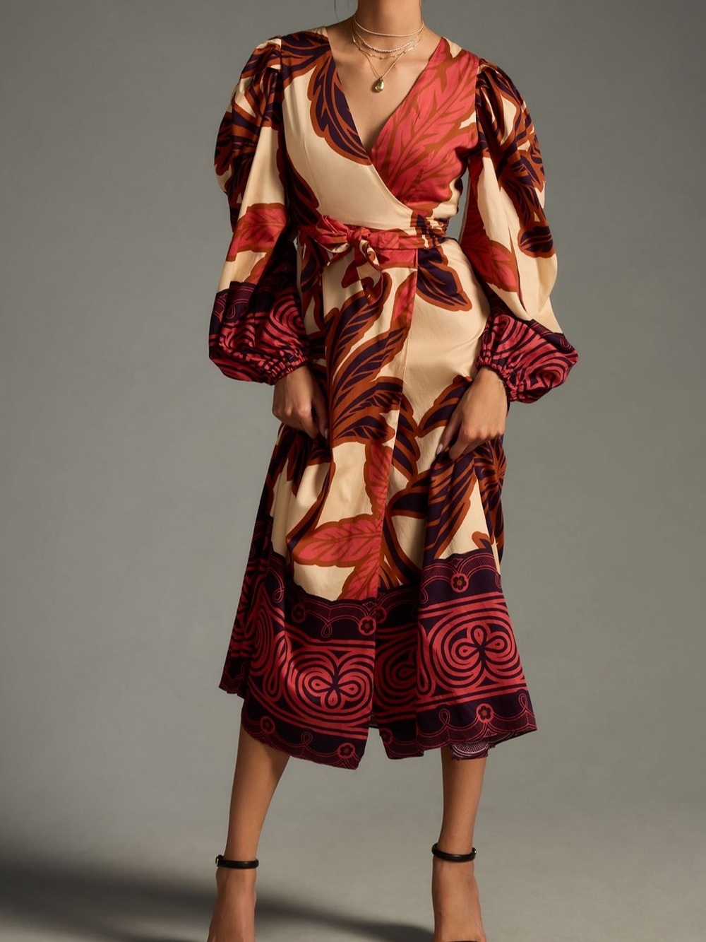 Eugenia Fernandez V-neck Long-Sleeve Printed Midi Dress